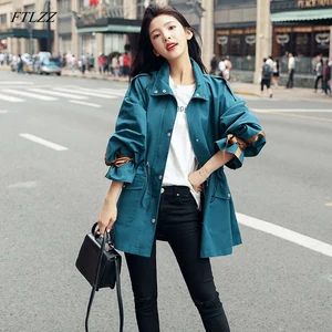 Новинка 2022, тренчкот FTLZZ, весна-осень, Женская приталенная ветровка с поясом, верхняя одежда, Женский Повседневный тренчкот