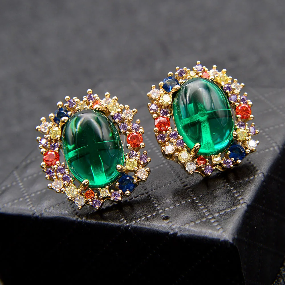 Женские серьги гвоздики CINDY XIANG зеленые в классическом стиле с
