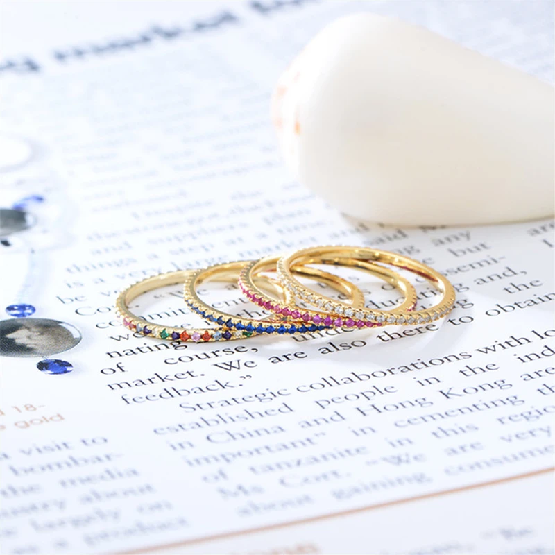 Тонкое Золотое кольцо из стерлингового серебра 925 пробы с микрозакрепкой cz