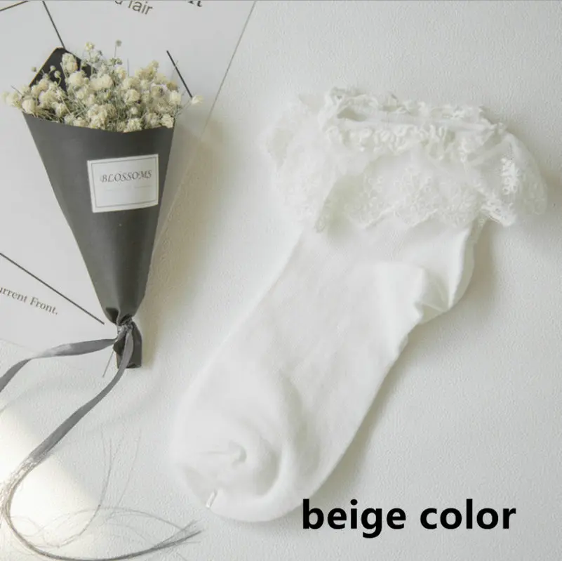 Socks Beige Модные женские Кружевные Гофрированные короткие носки с оборками для девочек Harajuku милые винтажные Ретро цветочные женские белые носки принцессы для свадебных танцев - Цвет: Socks Beige