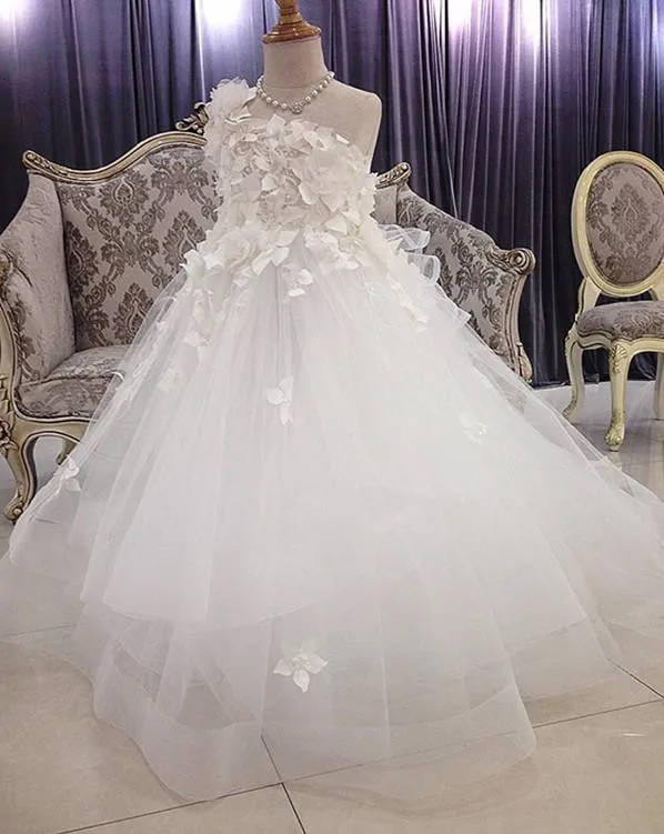 

Ivory White Puffy Flower Girl Dress for Wedding Princess Backless One Shoulder Pageant Gowns Child Size 1-14Y