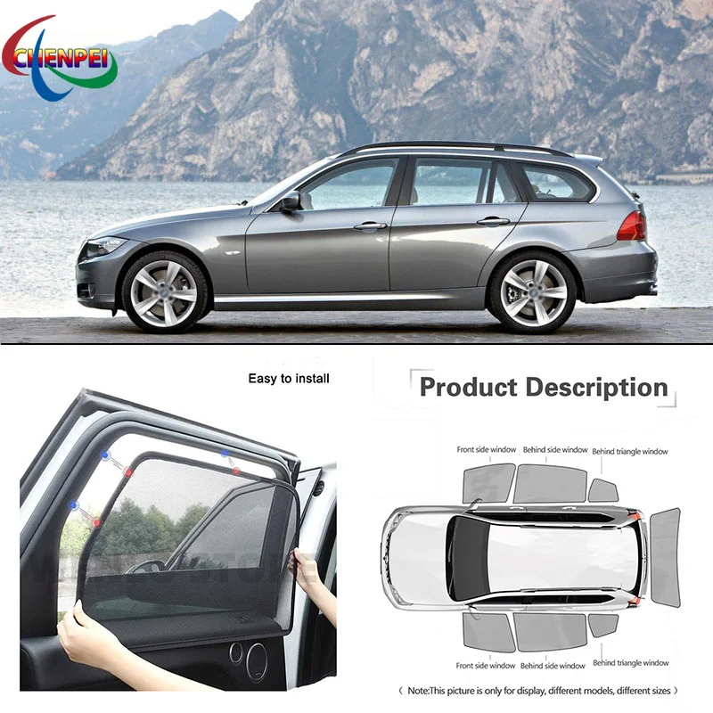 For BMW 3 Series Car Full Side Windows Magnetic Sun Shade UV Protection Ray Blocking Mesh Visor Car Decoration Accessories