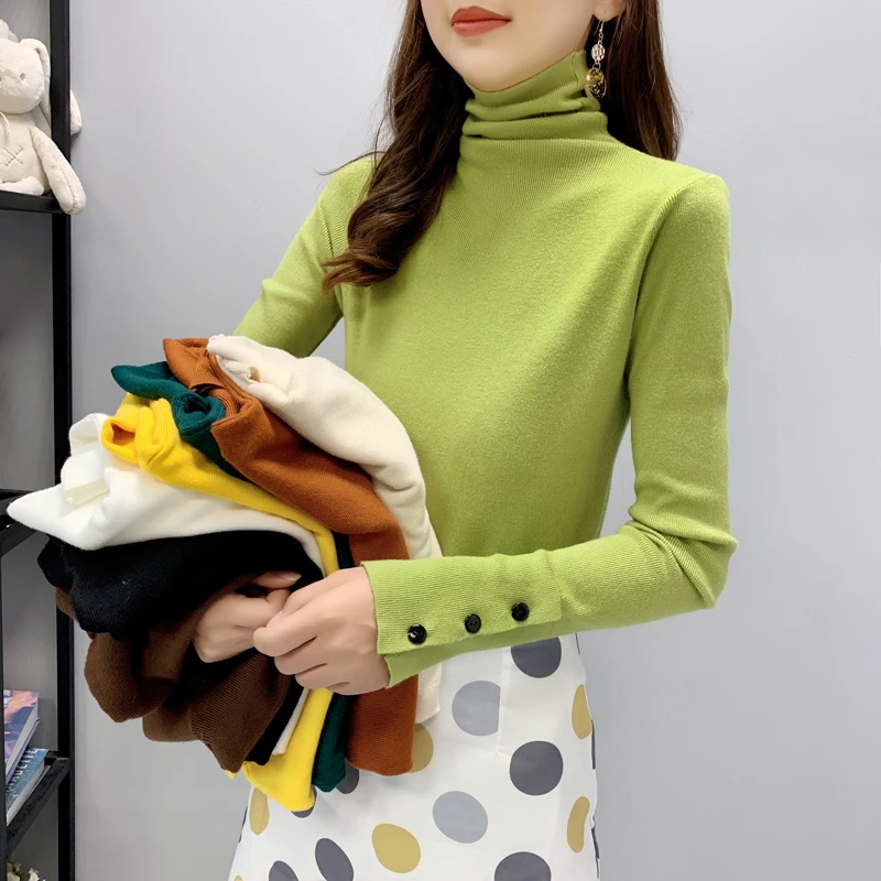 2020 New Turtleneck Knitted Elastic Sweater Pullover Women Long Sleeve Fashion Slim Winter Tops Jumpers Ladies Sweaters | Женская одежда
