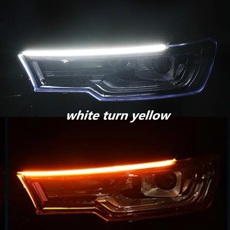 White Yellow 1 шт. автомобильные DRL 30 см 45 см 60 см красный белый желтый светодиодный дневные ходовые огни с указателем поворота для фар в сборе - Цвет: White Yellow