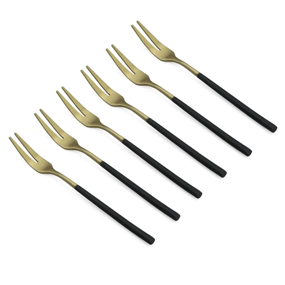 6 Pcs/Lot Luxury Gold Stainless Steel Salad Pie Fruit Fork S
