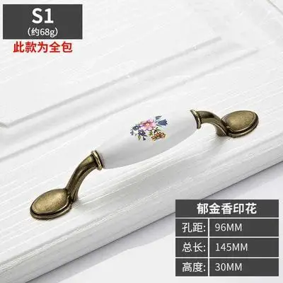 3 'Ɖ 75'' античная бронза белый керамический цветок ручки для кухонного шкафа