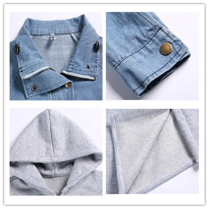 

Women Denim Jacket Europe America Two-piece Set Hooded Solid Loose Casual Coat Comfortable Tops Streetwear Hip-hop Female Jacket