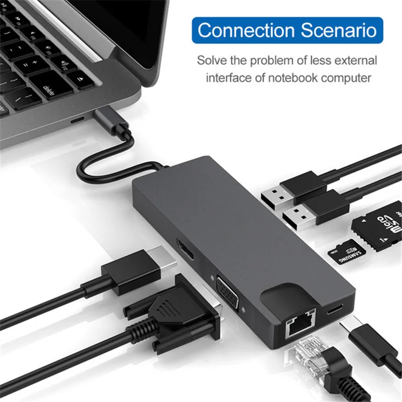 

Высокоскоростной USB 3,0 концентратор 8 в 1, USB Type C, многофункциональная док-станция PD, адаптер для быстрой зарядки, сетевой концентратор Ethernet дл...