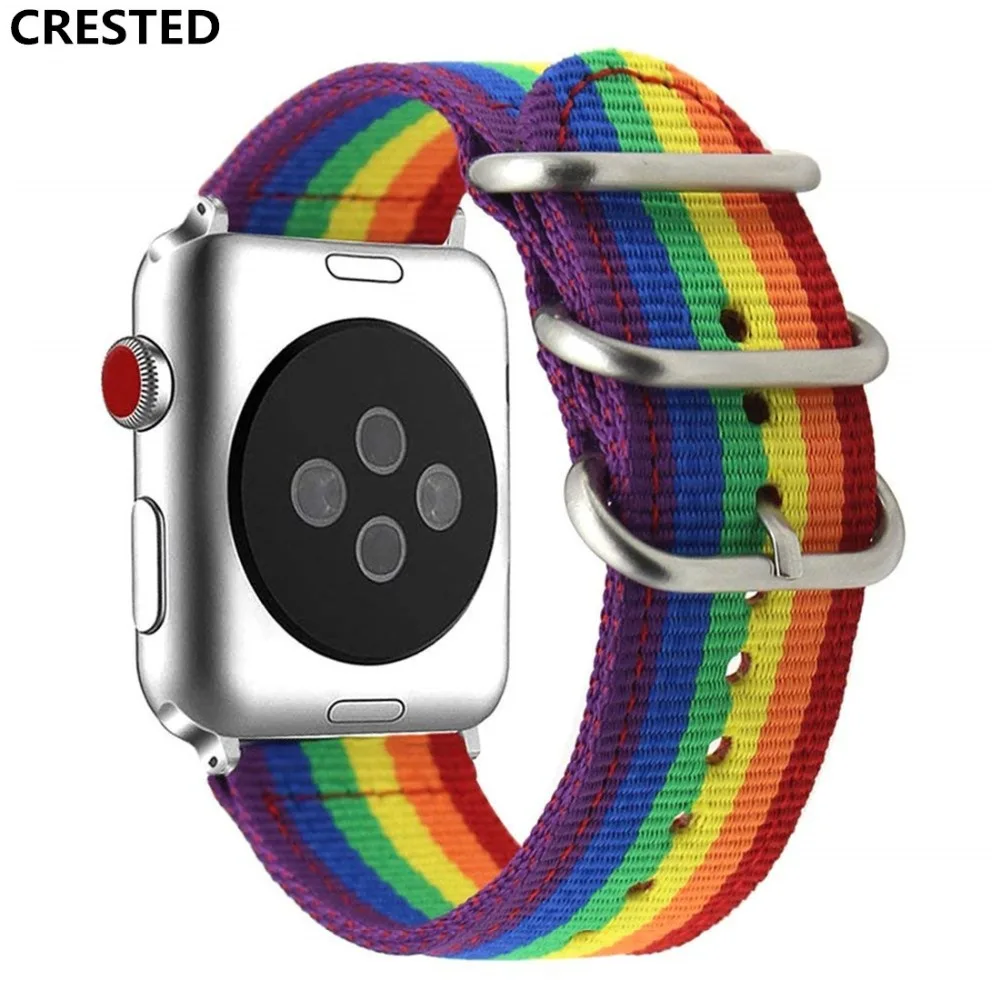 Ремешок хохлатый в стиле НАТО для Apple Watch 44 мм/40 мм iwatch band 5 4 42 38 Радужный плетеный