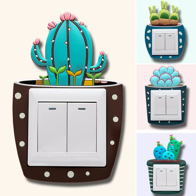 

Beautiful Creative On-off Outlet Decorative Sticker 3D Silicone Room Switch Decoration Cactus Pattern Luminous Switch Sticker