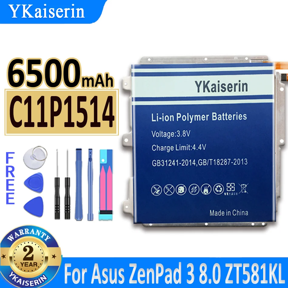 

6500mAh YKaiserin Battery C11P1514 For ASUS Batteria For ASUS ZenPad 3 ZenPad3 8.0 ZT581KL 4545 Bateria +Free Tools