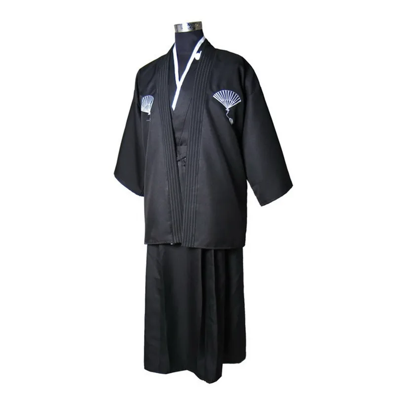Черные винтажные японские мужские шелковые атласные кимоно воин юката Haori костюм