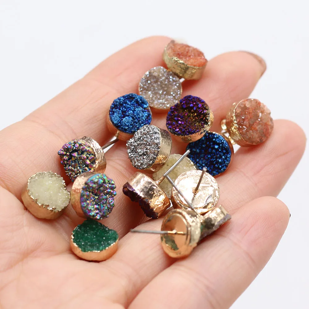 

2pcs Natural Stone Round Color Plated Crystal Teeth Noble Fashion Elegant Ladies Earrings Exquisite Jewelry Gifts Size 10x10mm