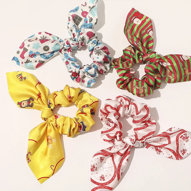 Эластичные рождественские резинки для волос с бантом аксессуары принтом Санта