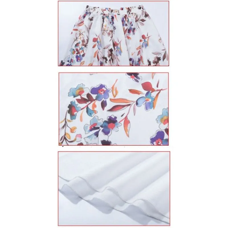 

Fashion Summer Printed Chiffon Skirt Women Elegant Double Layer X-Long Elastic Waist Big Swing Vacation Beach Skirts 2021 New