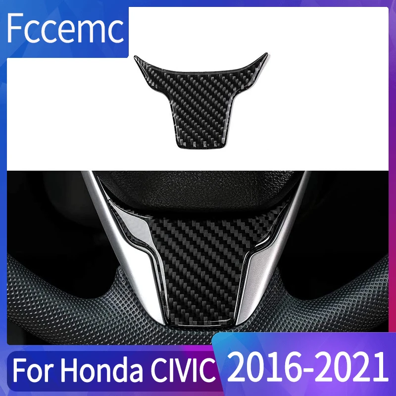 Embellecedores de volante de fibra de carbono, molduras de cubierta Interior, pegatina decorativa para Honda Civic 10, 2020, 2019, 2018, 20172016