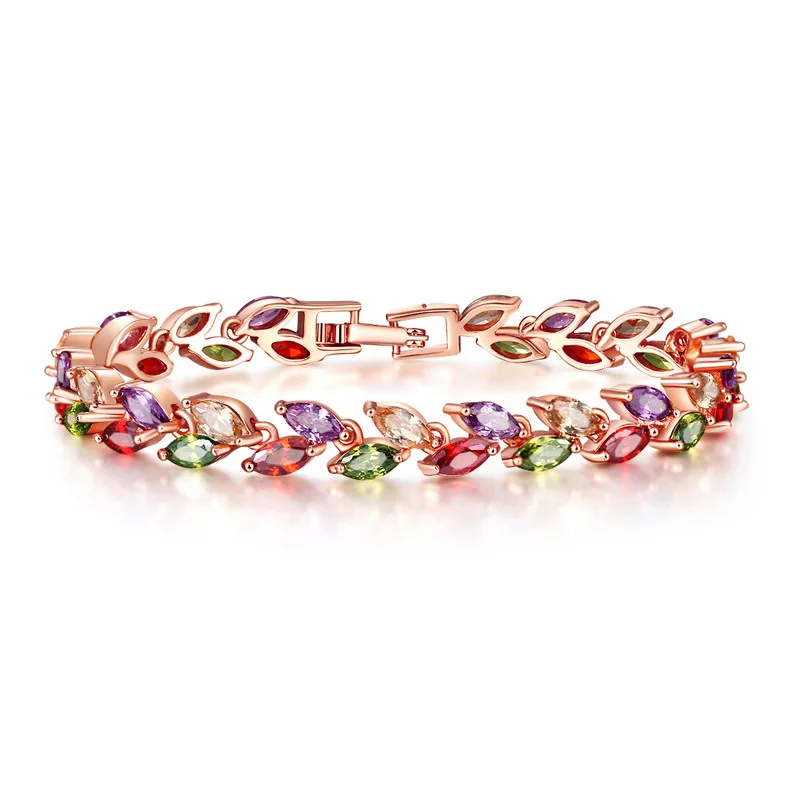 

B005 European and American bracelets jewelry fashion colorful crystal willow leaf BRACELET COPPER Zircon Bracelet wholesale