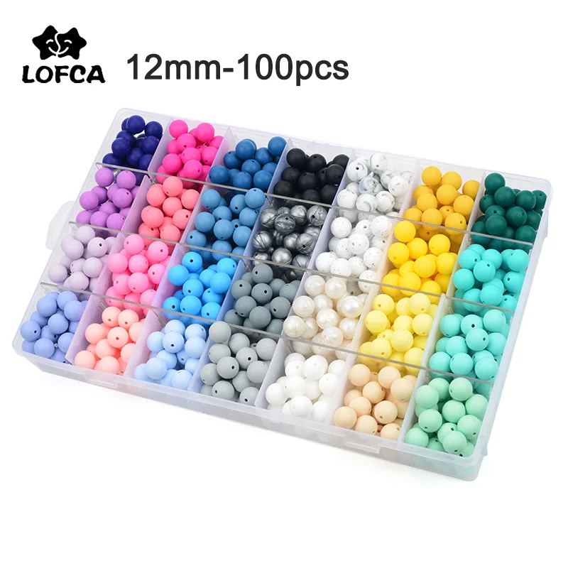 LOFCA-Cuentas redondas para mordedor de beb&eacute;, perlas de silicona de 12 mm, de grado de alimentos, masticables, para dentici&oacute;n, DIY, lote de 100 uds.-0