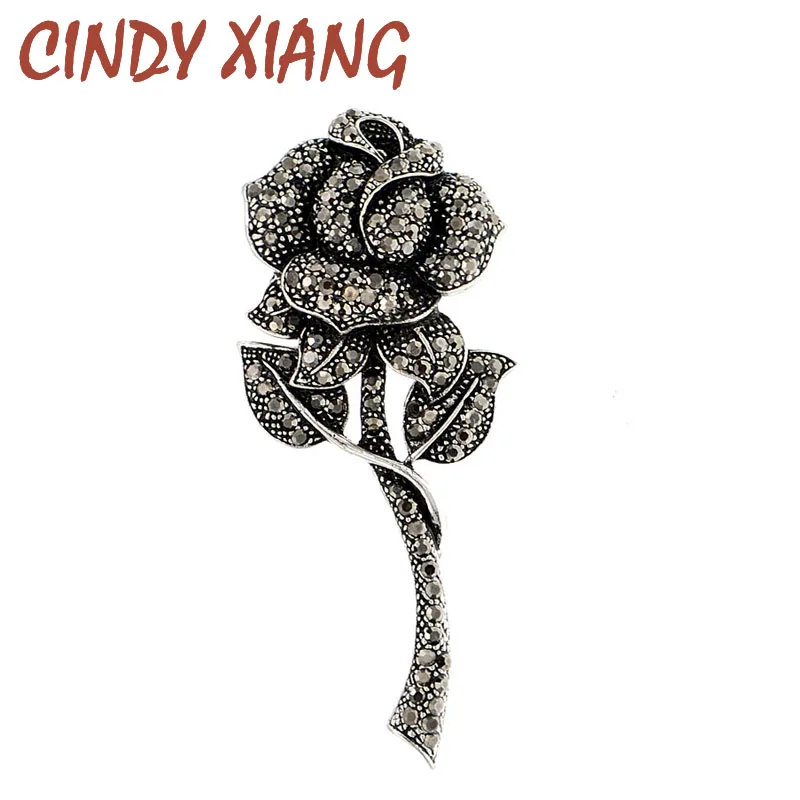 

CINDY XIANG Rhinestone Rose Flower Brooches For Women Vintage Elegant Plant Brooch Pin Crystal Jewelry 2 Colors Available Gift