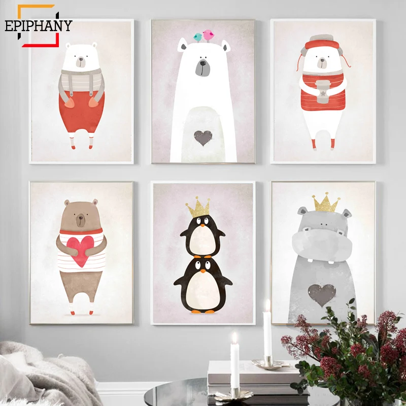 Детский Настенный холст для девочек постеры и принты с рисунками животных из