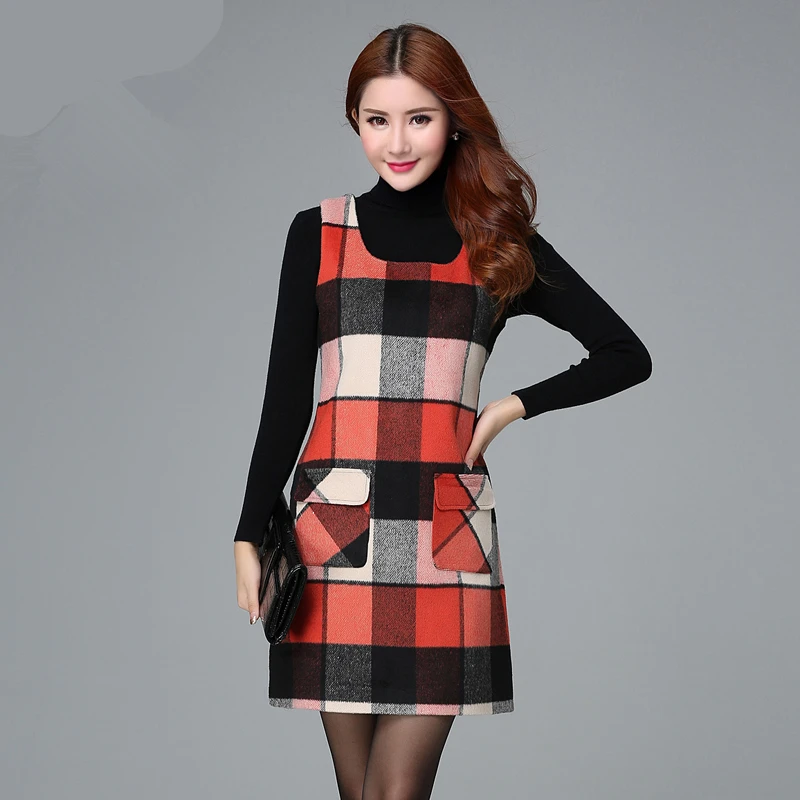 Женские платья для женщин набор из клетчатого жилета размера плюс платье 2020
