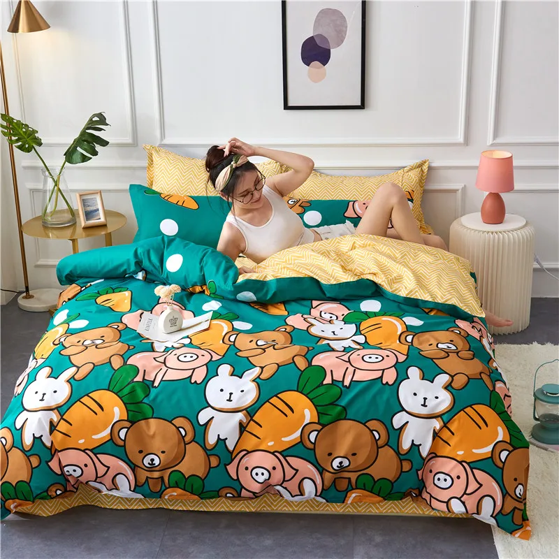 

Pink Heart Home Bedding Set 3/4pcs Home Linens Cartoon Bedclothes Elegant Duvet Cover Flat Sheet Pillowcase Boys Girls Blue