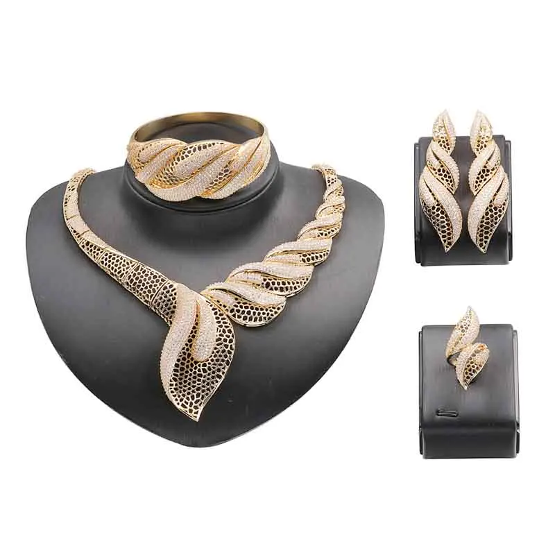 

Dazz 4PCS Classic Wedding Jewelry Set African Women Wedding Cubic Zircon Engagement Dubai Bride Luxury Big Ring Bangle Gift 2019
