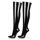 Женские эластичные сапоги выше колена laigзем, сапоги на высоком металлическом каблуке 12,5 см, блестящие сапоги на молнии сбоку, Zapatos, большой размер 39, 42, 43