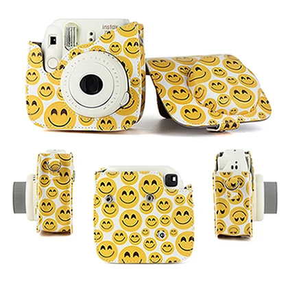 Smile face Fujifilm Instax Mini camera Bag ColorfuI мгновенный аксессуар для камеры из искусственной кожи чехол с плечевым ремнем для Instax Mini 9 Min8 8 - Цвет: Smile face
