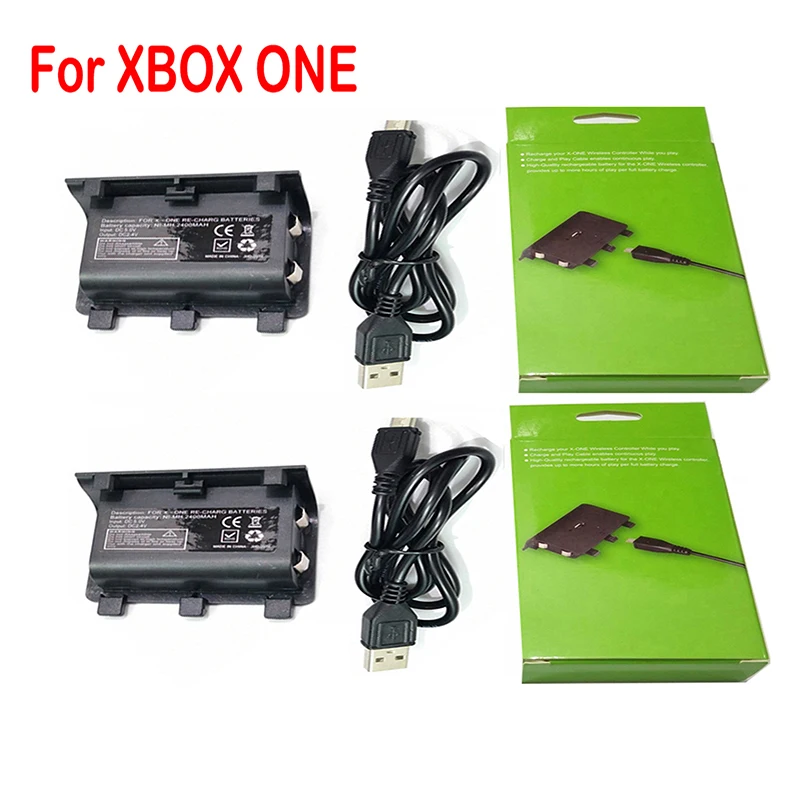 

2x 2400mAh Rechargeable Backup Battery Pack With USB Cable For XBOX ONE Controller Wireless Gamepad Joypad Replacement Batteries