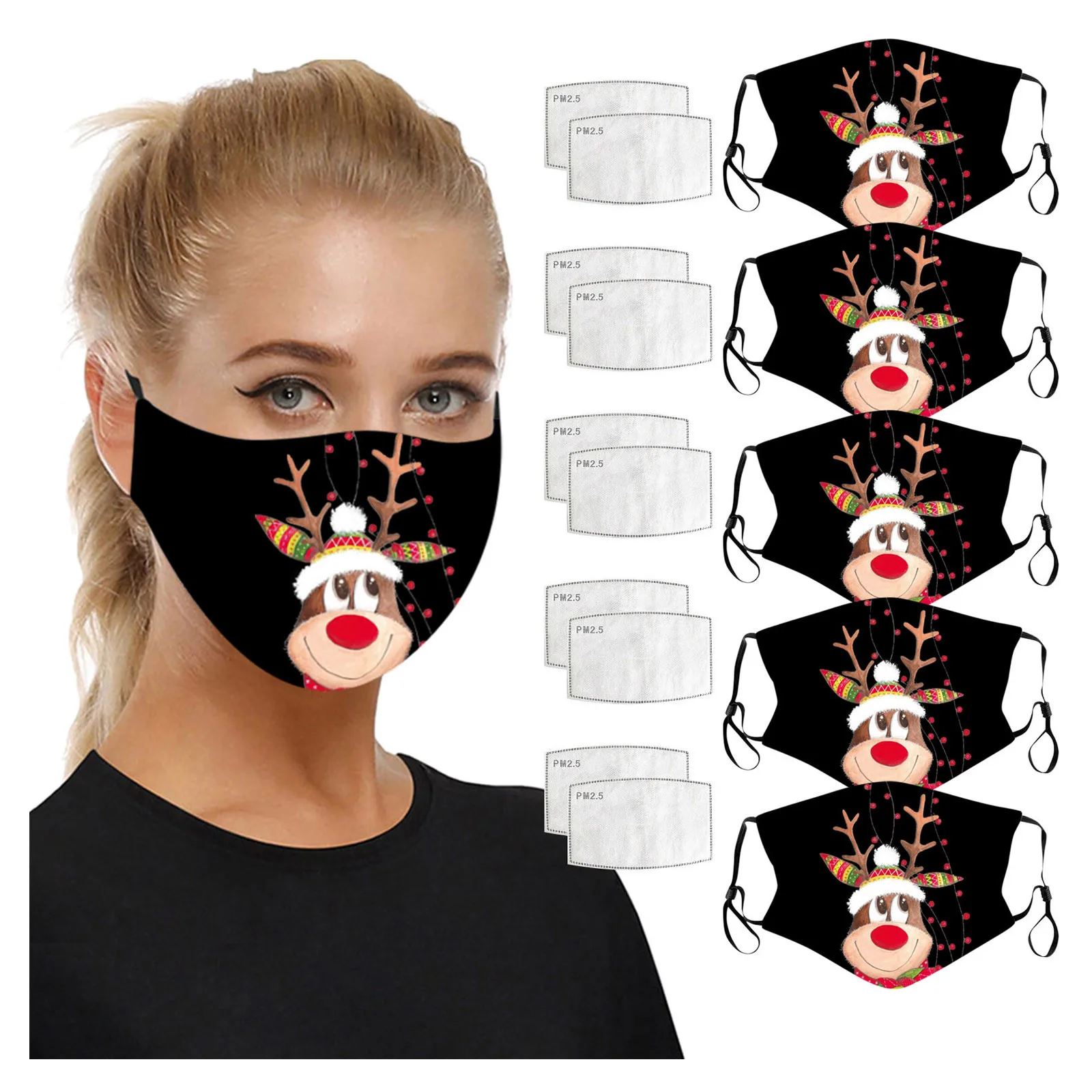 

5PCS Mscara protectora Adult Christmas Face Mouth Mask Adjustable Sport Outdoor Mouth Cover Mask Mscara de navidad Masque