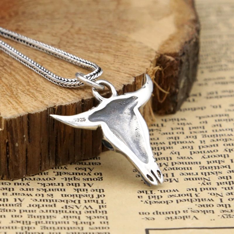 

S925 silver fashion jewelry punk handmade personality male cow head pendant