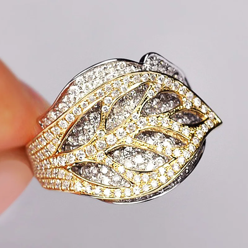 

Delicate Double Colors Leaf Ring For Woman Micro Pave Inlayed Cubic Zirconia Present Finger Ring For Women Luxury Jewelry Gifts