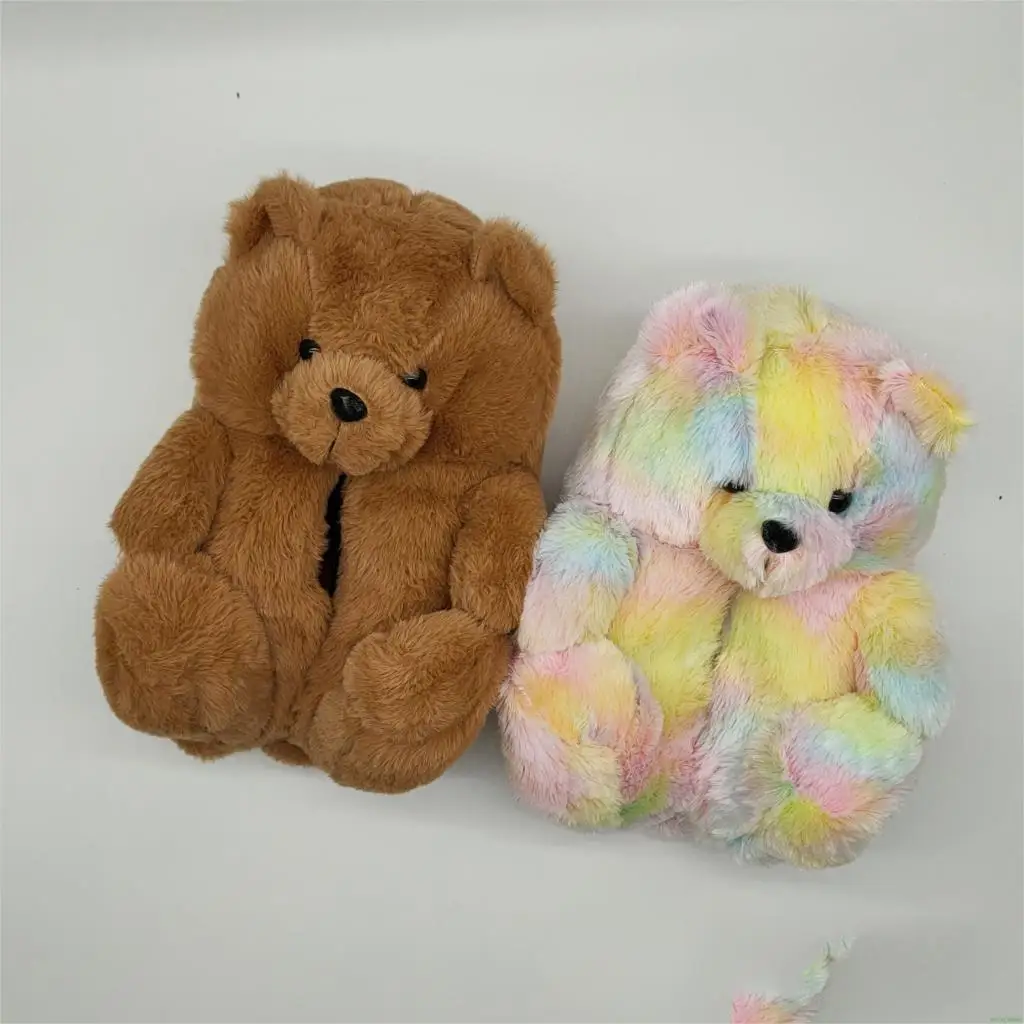 

Winter Warm Furry Faux Fur Slides Women Teddy Bear Plush Slippers Cartoon Cute Bear House Slipper Woman Furry Flip Flop Shoes
