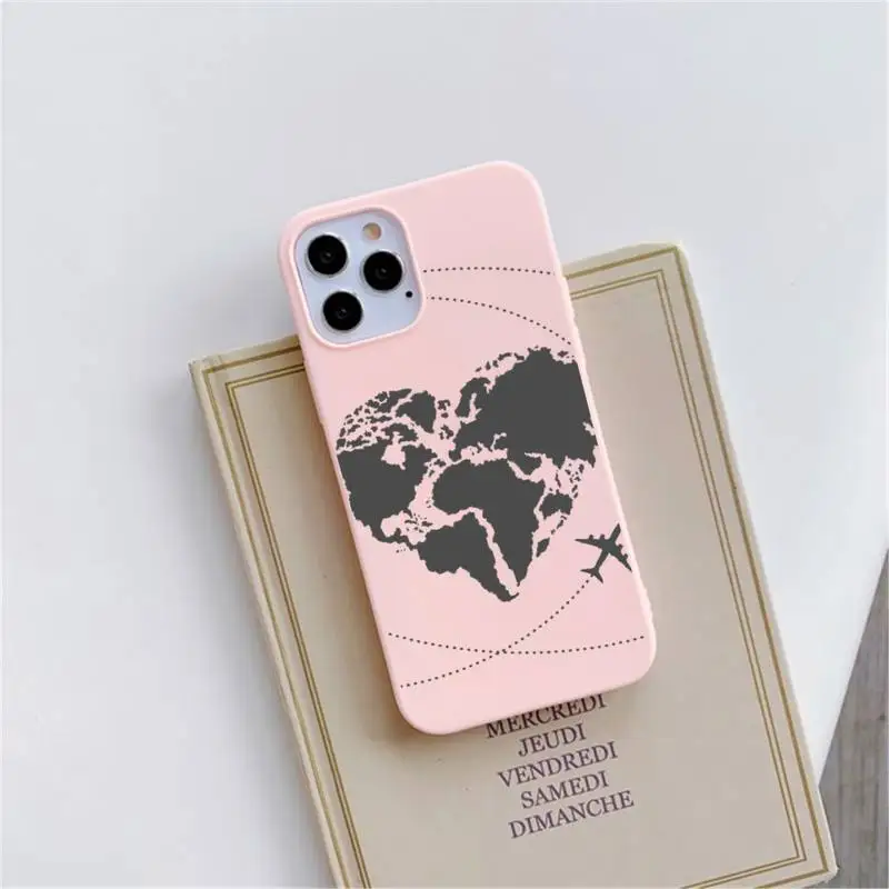 

Black line simple airplane world map Phone Case Candy Color for iPhone 6 6S 7 8 11 12 XS X SE 2020 XR mini pro Plus MAX funda