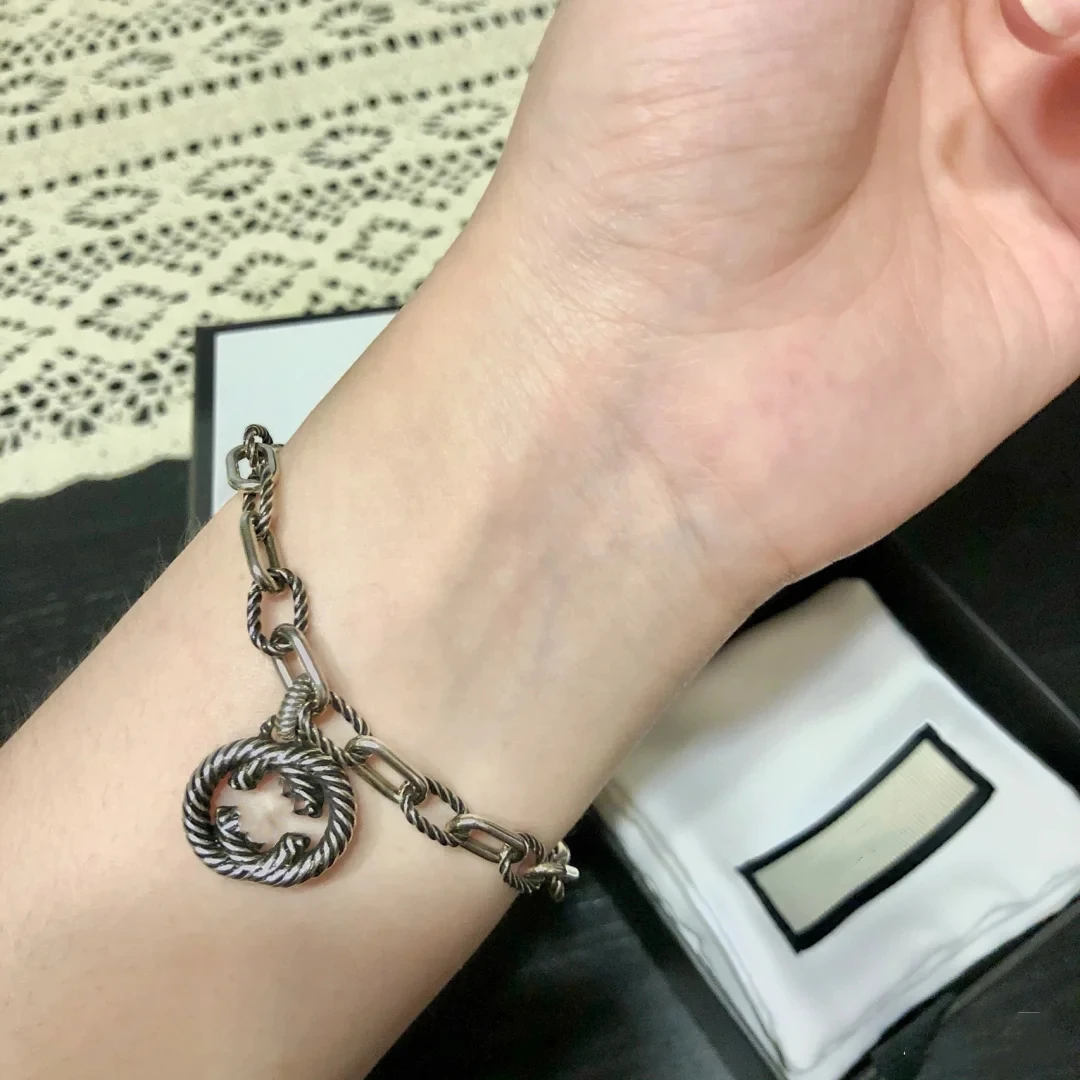 

1-1 of the tide of fashion personality silver double letters pendant retro bracelet