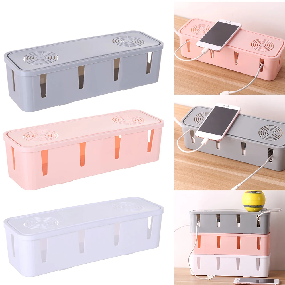 Пластиковая коробка органайзер для проводов и кабелей настольный держатель