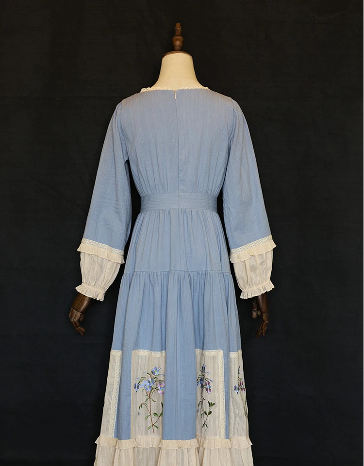 

LYNETTE'S CHINOISERIE Spring Autumn Women Mori Girls Vintage Romantic Lace Pathcwork Embroidery Cotton Dresses