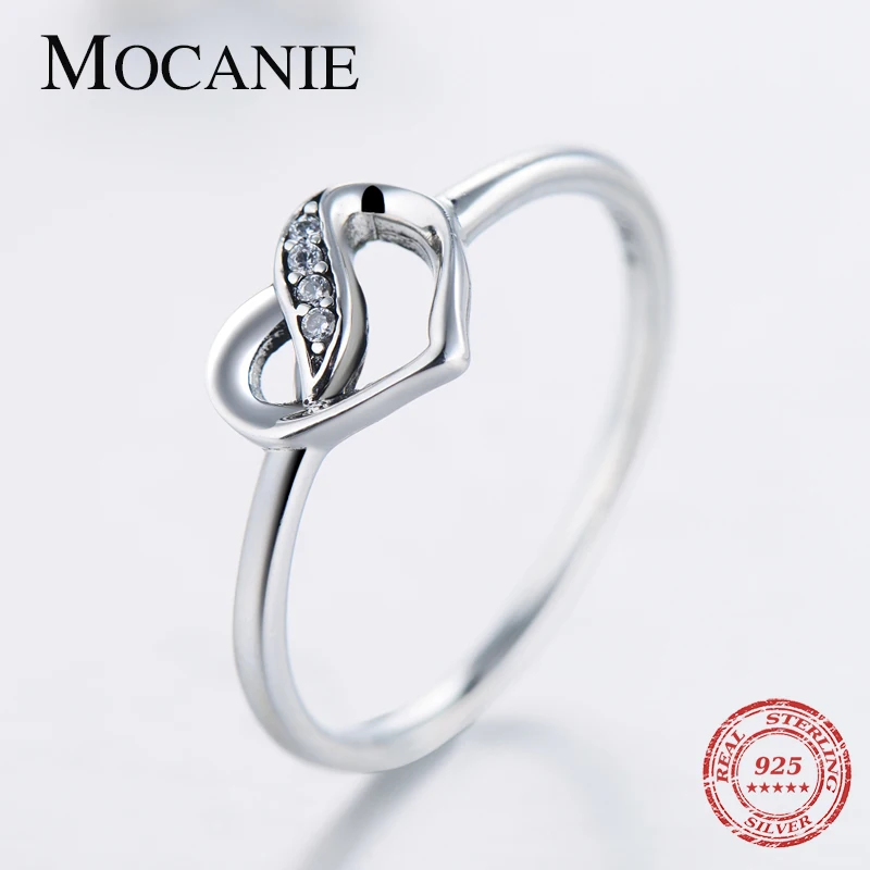 

Mocanie Romantic 925 Sterling Silver CZ Stone Minimalist Heart Finger Rings for Women Wedding Bands Jewelry Valentine's Gift