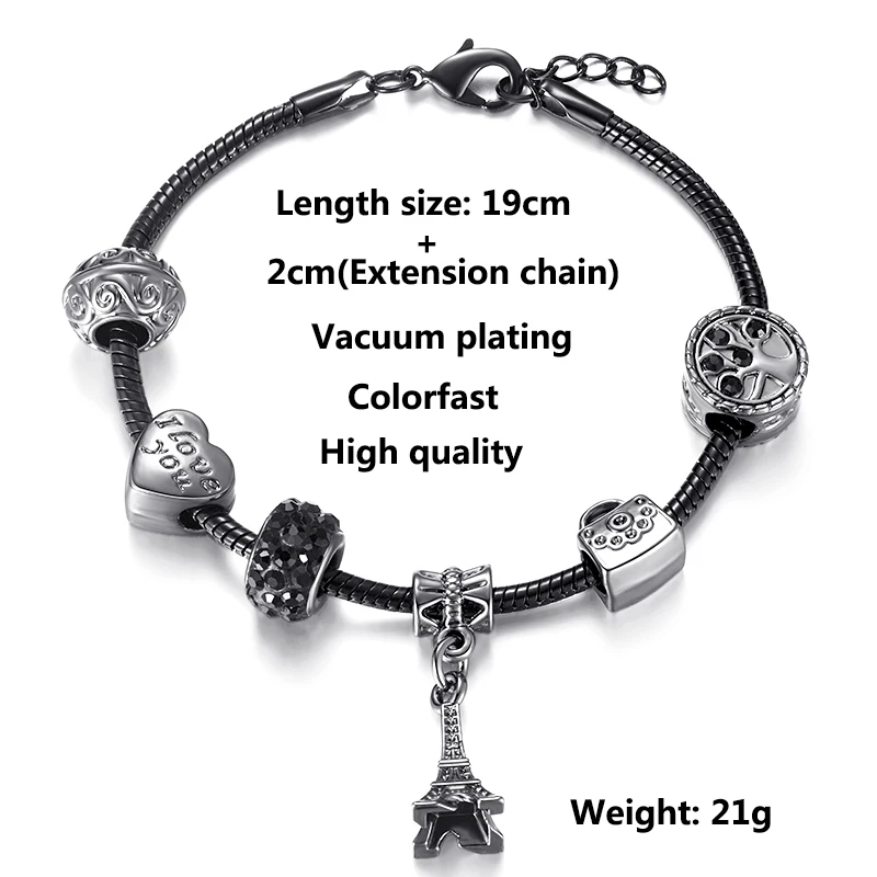 

HOMOD Black High-quality Non-fading Charm Bracelet For Women Crystal Heart-pendant Brand Bracelet Jewelry Gifts Dropshipping