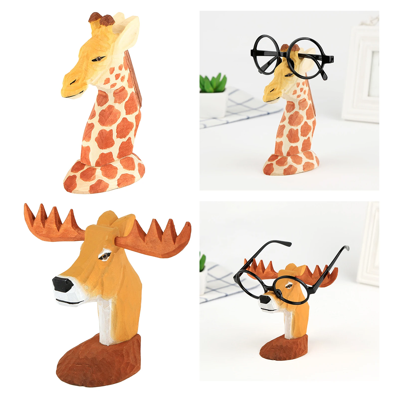 

Mini Wooden Sunglasses Eyeglass Holder Animal Displaying Stand, Hand Carved, Durable Material