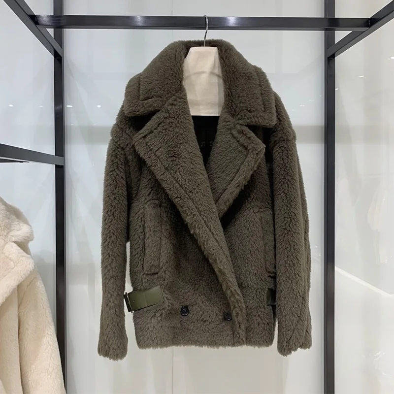 2021 teddy bear coat new alpaca winter fur motorcycle jacket women
