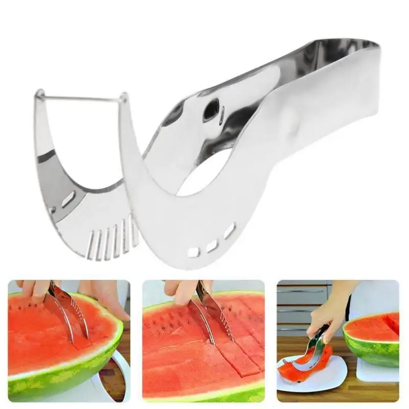 

NEW Stainless Steel Watermelon Slicer Fruit Knife Cutter and Ice Cream Ballers Melon Scoop Double Size Spoon Set Kitchen Tools