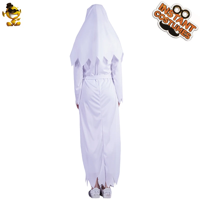 

Halloween White Scary Bloody Nun Costume Women's Cosplay Party Fancy Dress Up Role Play Zombie Outfits with Face Mask