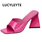 Женские босоножки на высоком каблуке, шлепанцы без задника, на странном каблуке, для ночного клуба, для лета, 2021