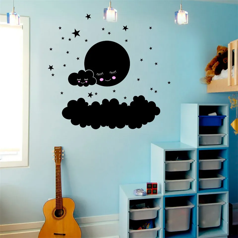 Мультяшные спящие серые облака звезда настенные наклейки детская комната