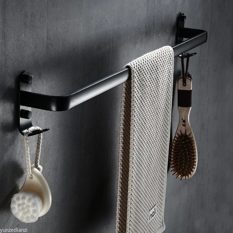 

Towel Rack with Hooks Durable Aluminum Adhesive Wall Clothes Hange Rack Kitchen Bathroom Shower Room Towel Hanger