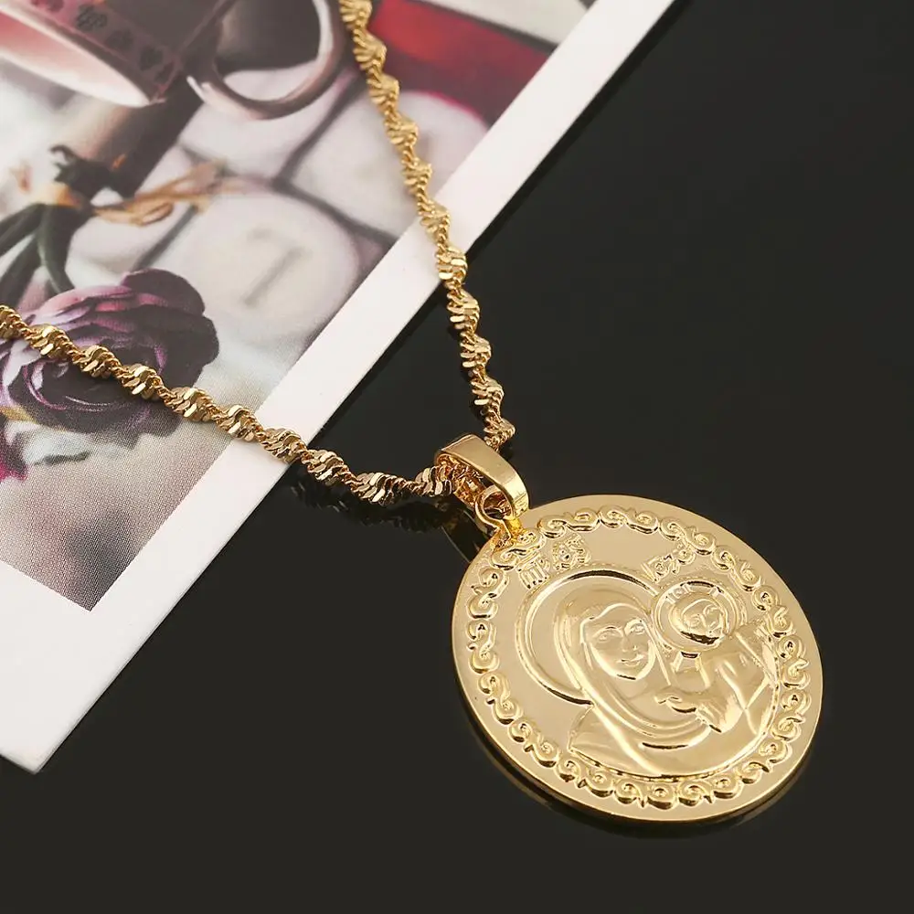 Цепочка с подвеской в виде русской Богородицы и сына золотого цвета цепочка