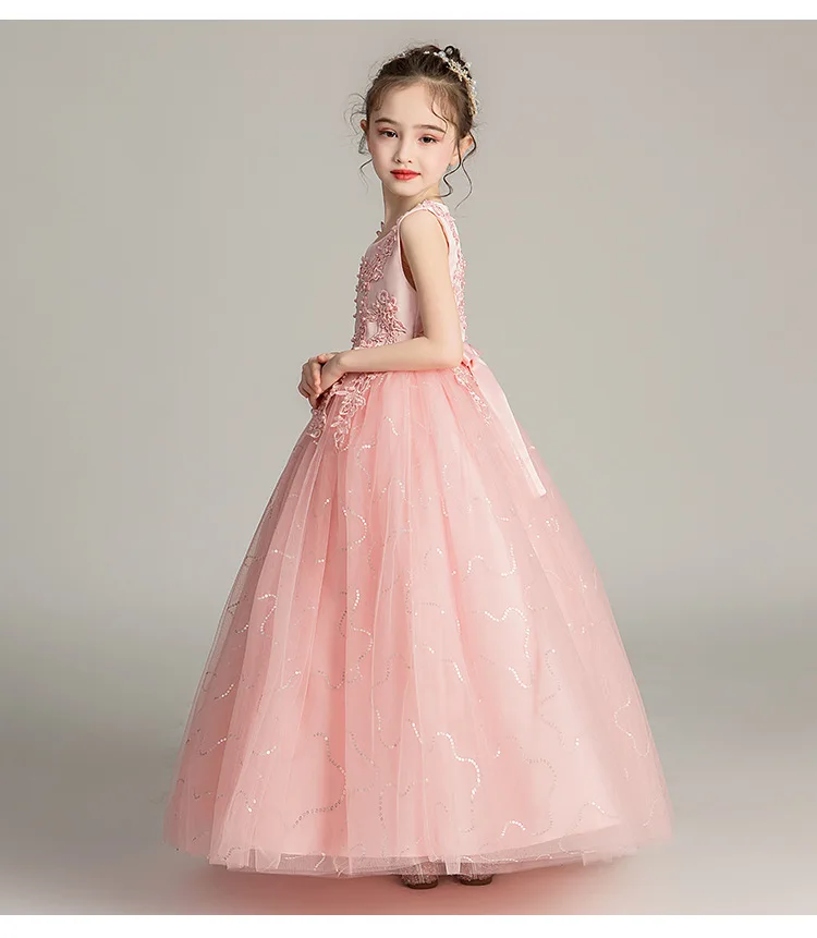 Lace Elegant Wedding Party Teenager Ball Gown Children's Dressing Gowns White Blue Pink Flower Girls Bridesmaid Dresses | Детская