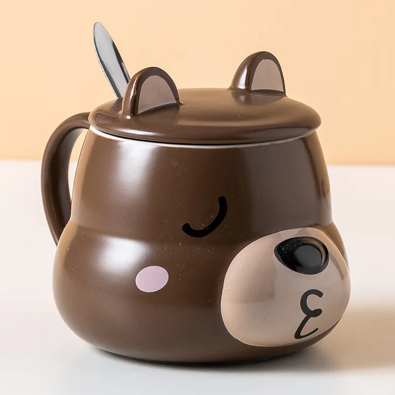 

Cartoon Bear Cute Animal Ceramic Mug with Lid Daily Necessities Department Store Water Cup Set for Friends and Classmates Gifts